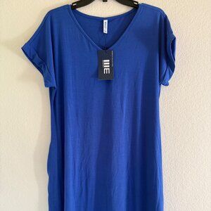 WEACZZY Women’s T-Shirt Dress W/Pockets, Blue, Large, NWT